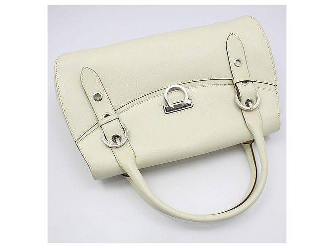 Salvatore Ferragamo Borsa Tote Saffiano Silver Gancini Bianco - vista 3