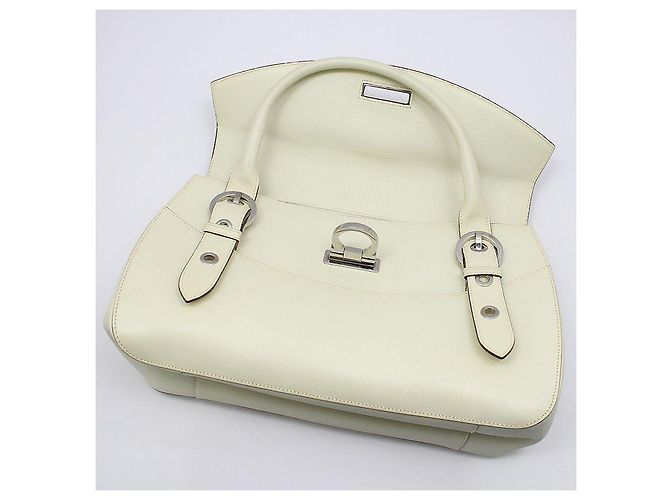 Salvatore Ferragamo Borsa Tote Saffiano Silver Gancini Bianco - vista 6