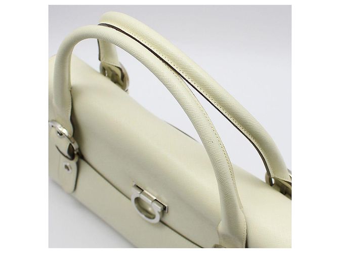 Salvatore Ferragamo Borsa Tote Saffiano Silver Gancini Bianco - vista 7