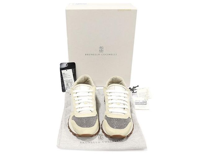 Brunello Cucinelli Weiße Wildleder-Techno-Stoff Damen-Sneaker - Ansicht 2