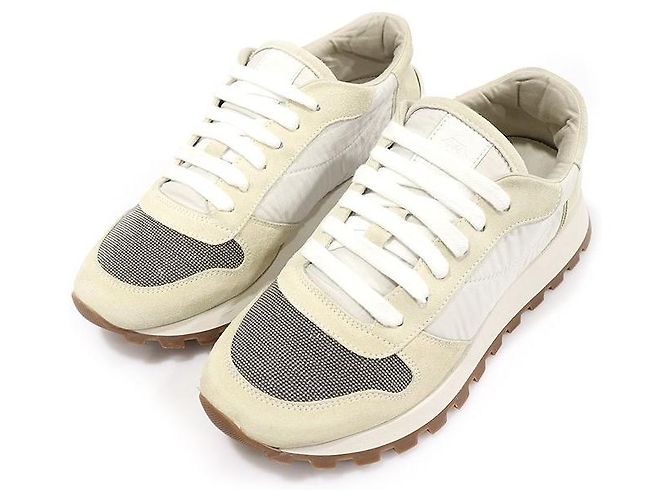 Brunello Cucinelli Weiße Wildleder-Techno-Stoff Damen-Sneaker - Ansicht 3