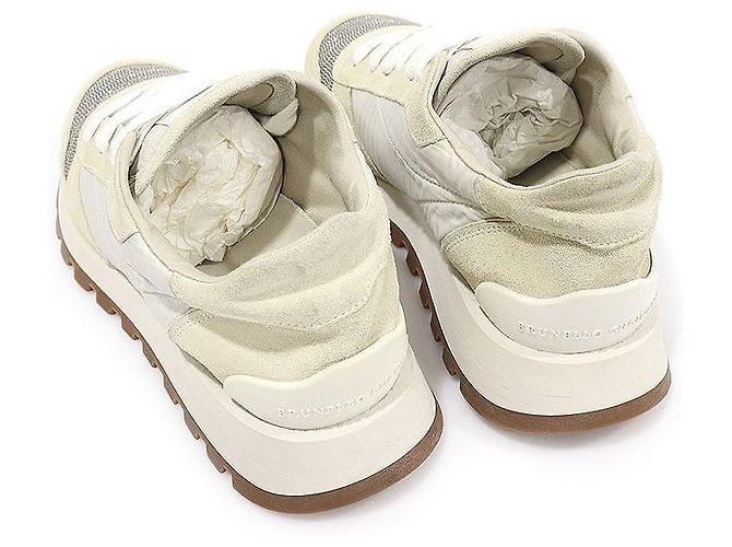 Brunello Cucinelli Weiße Wildleder-Techno-Stoff Damen-Sneaker - Ansicht 5