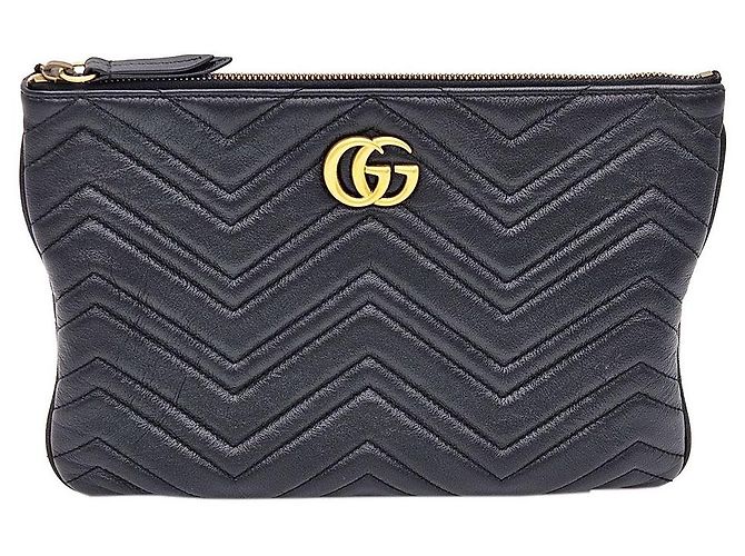 Gucci Clutch Black Matelassé Chevron GG Marmont Preto - vista 2