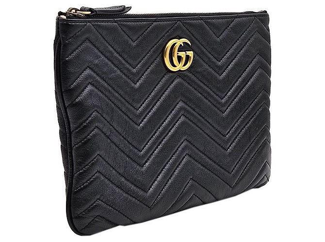 Gucci Clutch Black Matelassé Chevron GG Marmont Preto - vista 4