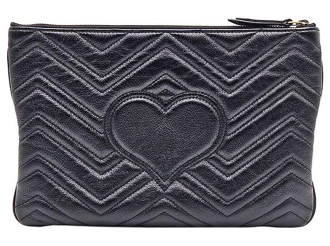 Gucci Clutch Black Matelassé Chevron GG Marmont Preto - vista 5