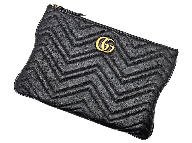 Gucci Clutch Black Matelassé Chevron GG Marmont Preto - vista 6