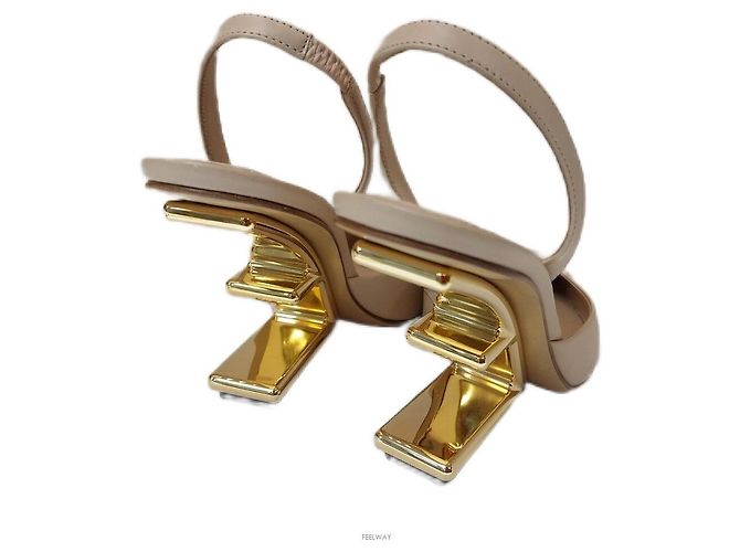 Fendi Décolleté slingback in pelle beige da donna Marrone - vista 2