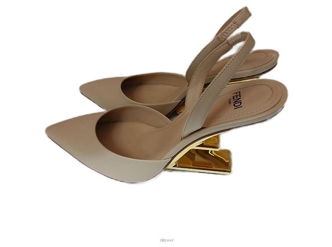 Fendi Décolleté slingback in pelle beige da donna Marrone - vista 6