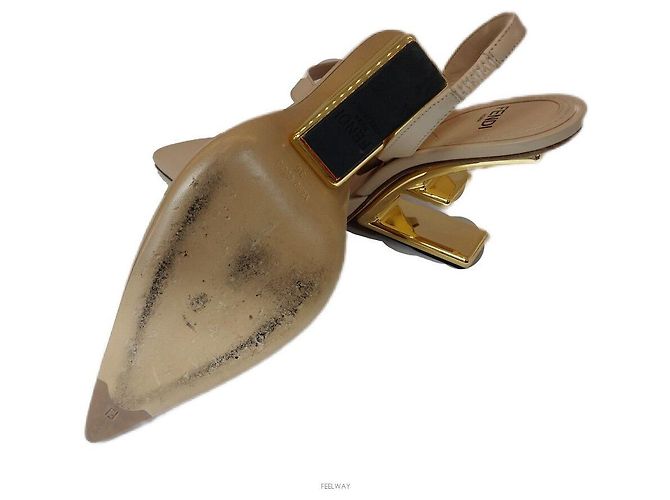 Fendi Décolleté slingback in pelle beige da donna Marrone - vista 7