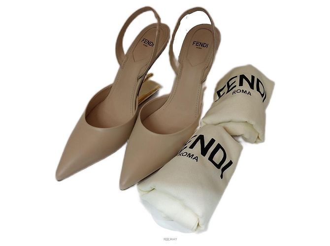 Fendi Décolleté slingback in pelle beige da donna Marrone - vista 8