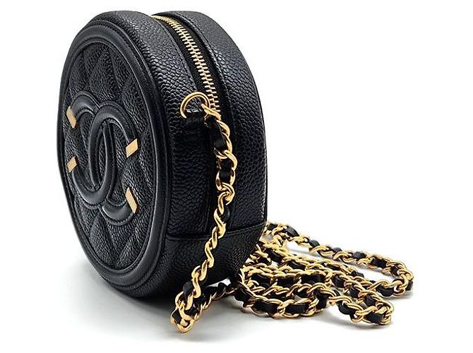 Chanel Mini borsa a tracolla rotonda Tambourine in caviar Nero - vista 2