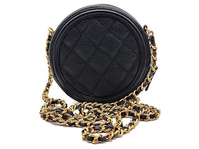 Chanel Mini borsa a tracolla rotonda Tambourine in caviar Nero - vista 3