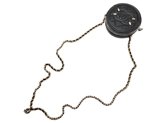 Chanel Mini borsa a tracolla rotonda Tambourine in caviar Nero - vista 4
