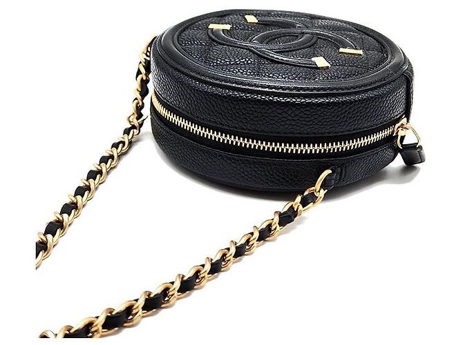 Chanel Mini borsa a tracolla rotonda Tambourine in caviar Nero - vista 6