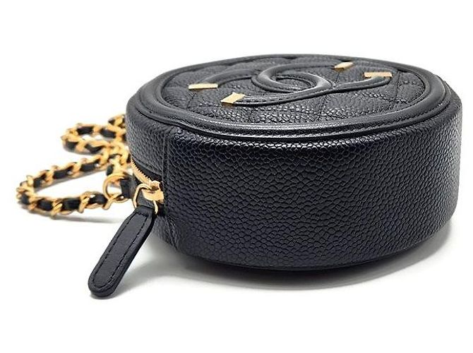 Chanel Mini borsa a tracolla rotonda Tambourine in caviar Nero - vista 7