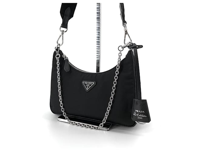 Prada Borsa Hobo Multi Reedition Nero - vista 3