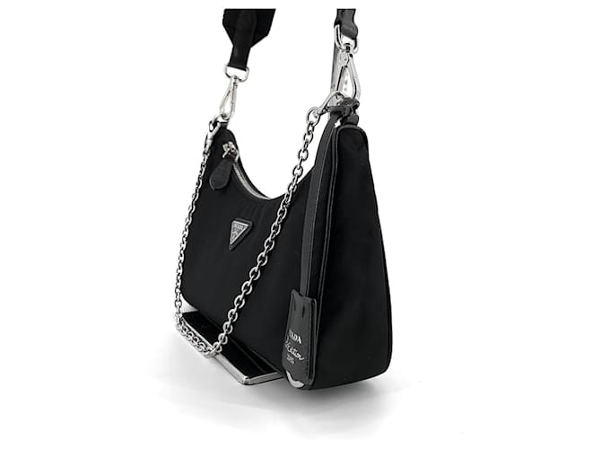 Prada Borsa Hobo Multi Reedition Nero - vista 5