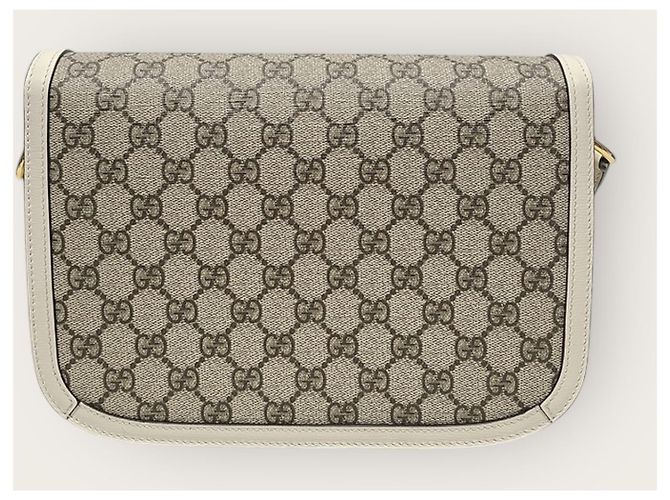 Gucci Borsa a tracolla GG Supreme in pelle bianca con morsetto Bianco - vista 6