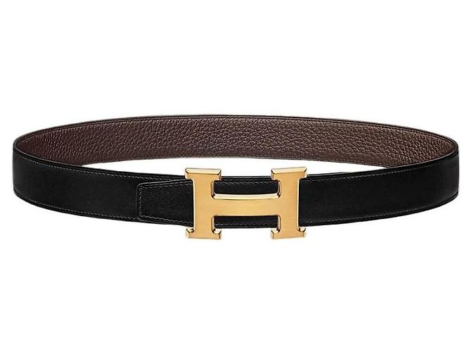 Hermès Buckle Gold Matte Reversible Men's Leather Belt Black Chocolate Golden - view 2
