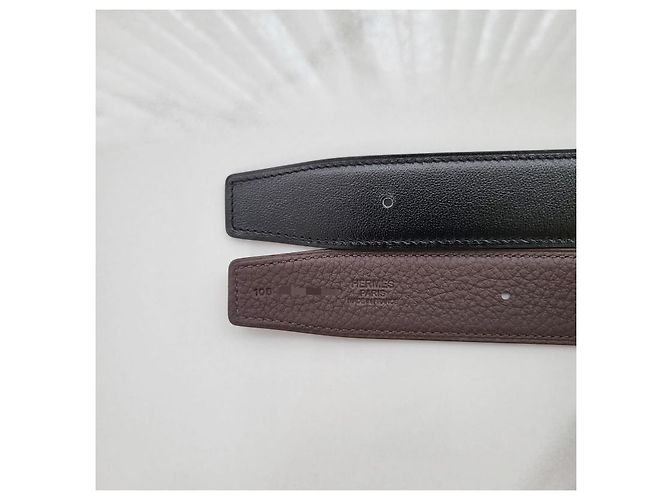 Hermès Buckle Gold Matte Reversible Men's Leather Belt Black Chocolate Golden - view 9