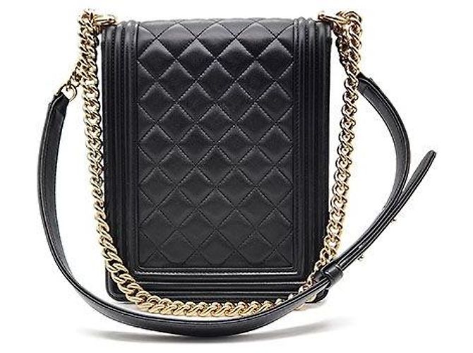 Chanel Bolso Boy con solapa vertical de piel de cordero Negro - vista 3