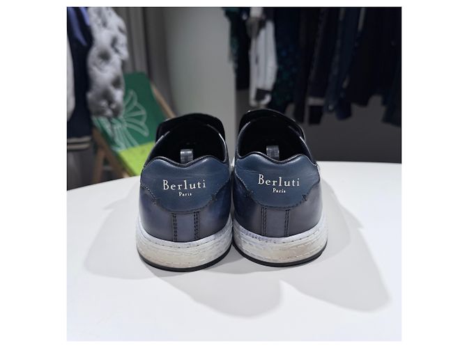 Berluti Scritto Leder Slip-On Sneaker Blau - Ansicht 4