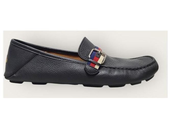Gucci Mocassino da guida Black Silver Web Bee Tab Nero - vista 2