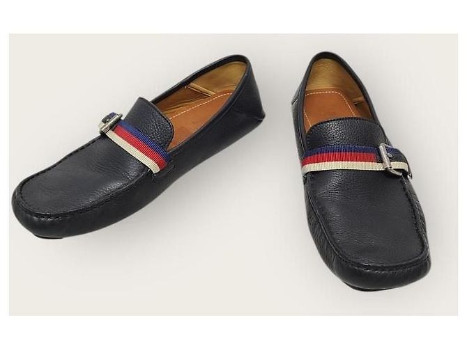 Gucci Mocassino da guida Black Silver Web Bee Tab Nero - vista 3