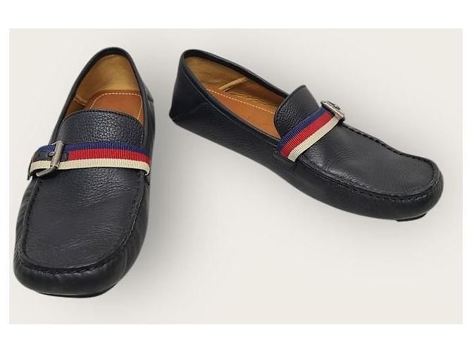 Gucci Mocassino da guida Black Silver Web Bee Tab Nero - vista 4