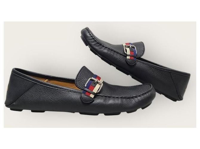 Gucci Mocassino da guida Black Silver Web Bee Tab Nero - vista 5