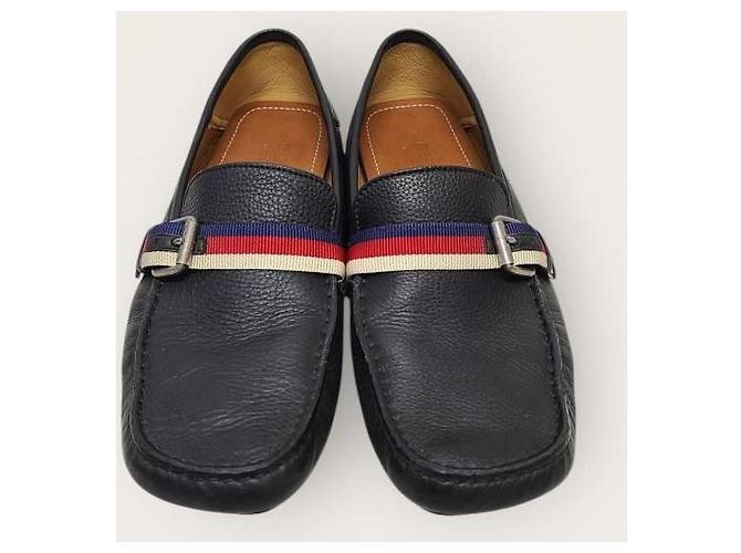 Gucci Mocassino da guida Black Silver Web Bee Tab Nero - vista 6