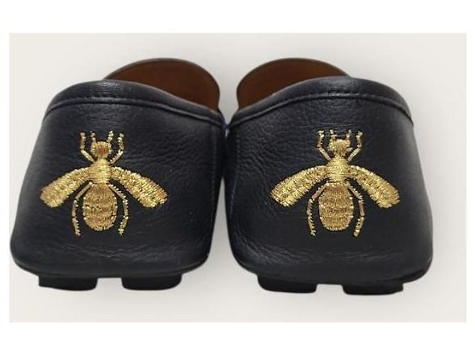 Gucci Mocassino da guida Black Silver Web Bee Tab Nero - vista 7