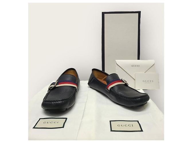 Gucci Mocassino da guida Black Silver Web Bee Tab Nero - vista 8