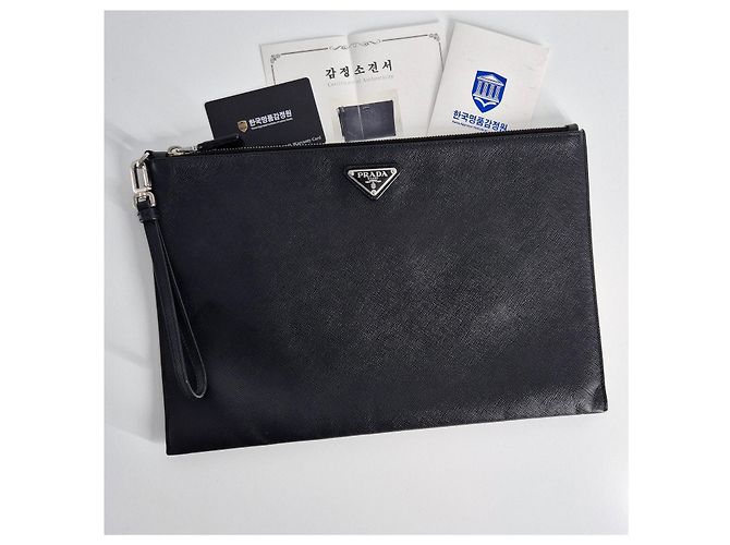 Prada Clutch Saffiano Triangle Logo Black Nero - vista 3