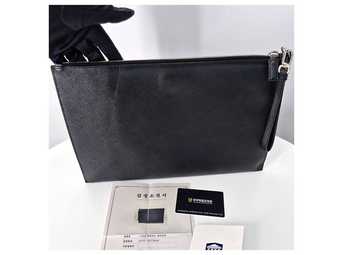 Prada Clutch Saffiano Triangle Logo Black Nero - vista 4