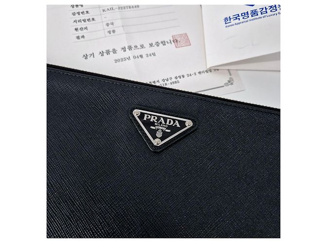 Prada Clutch Saffiano Triangle Logo Black Nero - vista 5