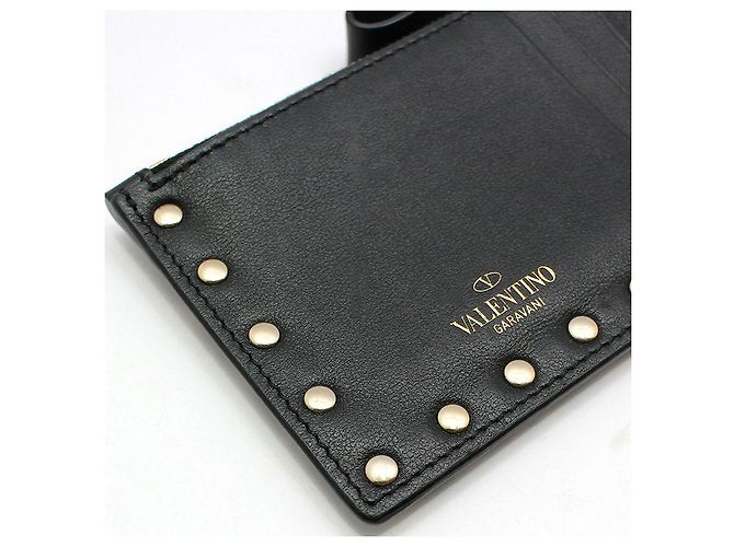 Valentino Schwarzes Leder-Kartenetui mit Gold-Rockstud-Reißverschluss - Ansicht 6