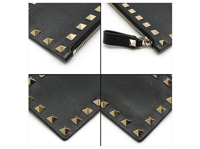 Valentino Schwarzes Leder-Kartenetui mit Gold-Rockstud-Reißverschluss - Ansicht 9