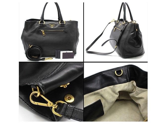 Prada Borsa a tracolla in morbida pelle di vitello nera e oro Nero - vista 6