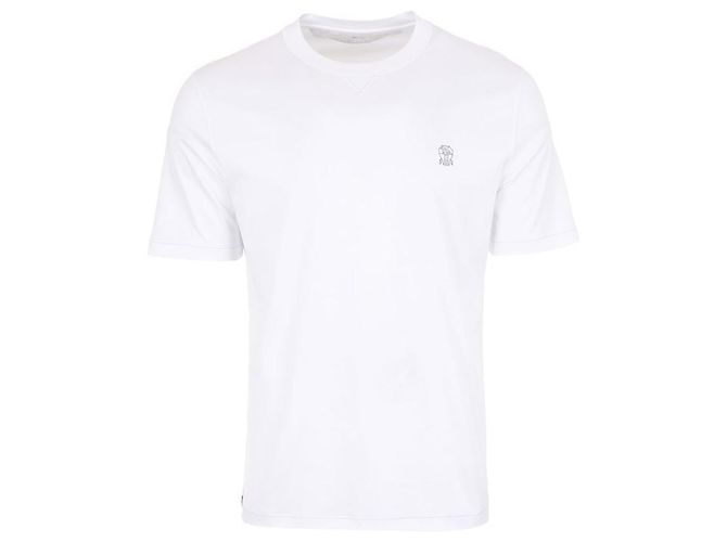 Brunello Cucinelli T-Shirt mit kurzen Ärmeln und gesticktem Logo Weiß - Ansicht 2
