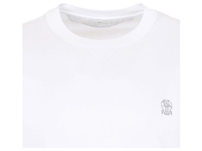 Brunello Cucinelli T-Shirt mit kurzen Ärmeln und gesticktem Logo Weiß - Ansicht 4