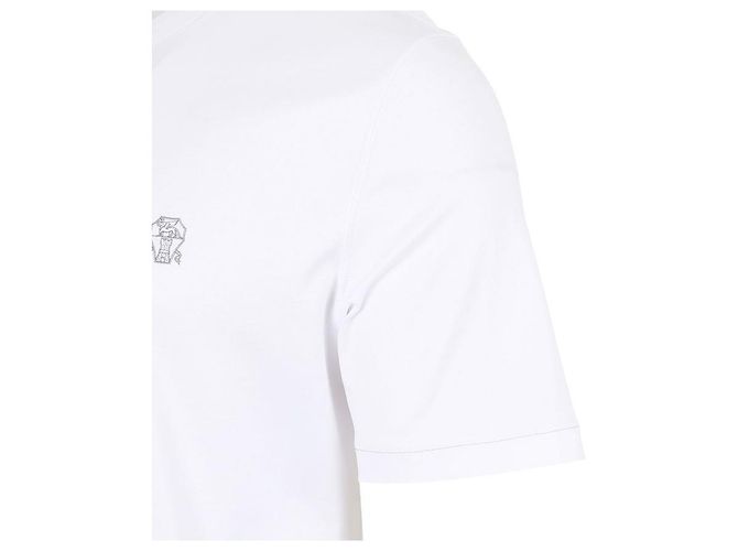 Brunello Cucinelli T-Shirt mit kurzen Ärmeln und gesticktem Logo Weiß - Ansicht 5