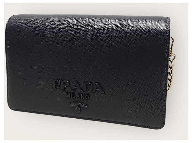 Prada Borsa a tracolla Black Saffiano Monochrome Chain Nero - vista 2
