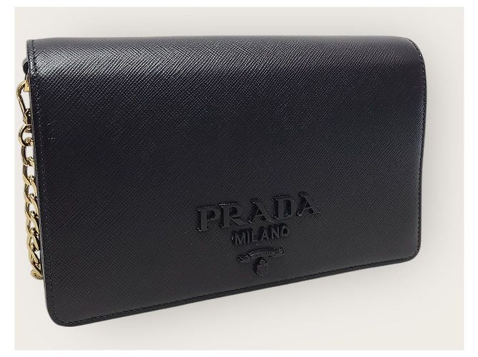 Prada Borsa a tracolla Black Saffiano Monochrome Chain Nero - vista 3