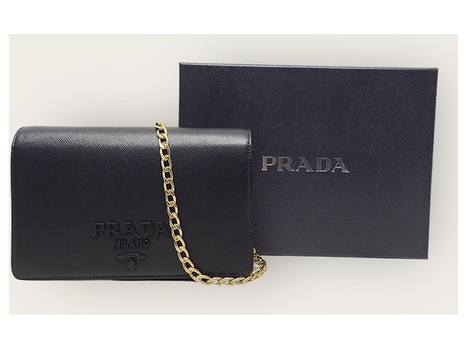 Prada Borsa a tracolla Black Saffiano Monochrome Chain Nero - vista 7