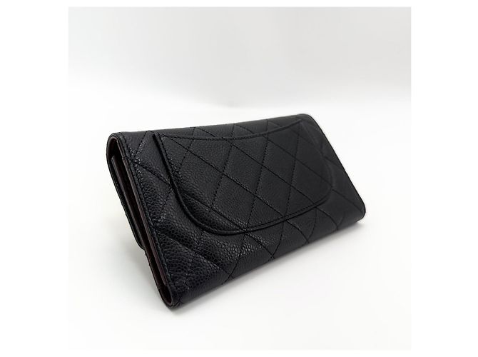 Chanel Portafoglio Flap in Caviar Argento Classico Nero - vista 3
