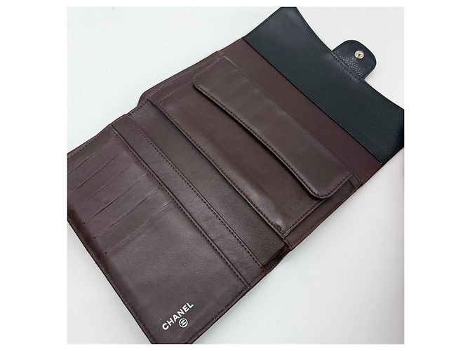 Chanel Portafoglio Flap in Caviar Argento Classico Nero - vista 6