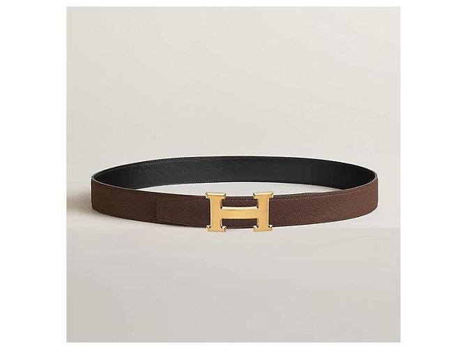Hermès Reversible Leather Belt with Buckle Black Chocolate Gold Matte Golden - view 3