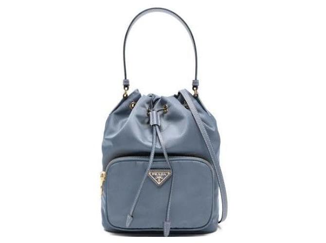 Prada Borsa a secchiello Duet Re-Nylon Blu - vista 4