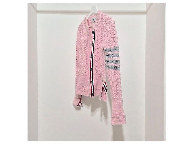 Thom Browne Strickjacke aus Wolle mit Zopfmuster Pink - Ansicht 2